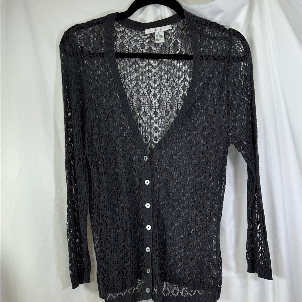 CAbi Grey Open-Knit Cardigan Sz L